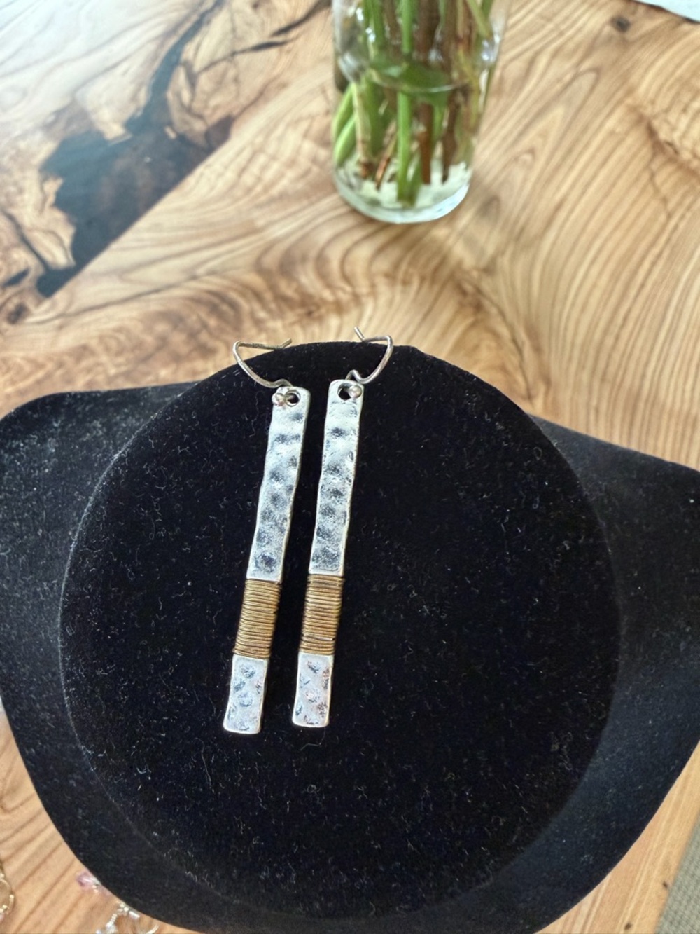 Silver and Gold Tone Bar Drop Earrings - Women Jewelry